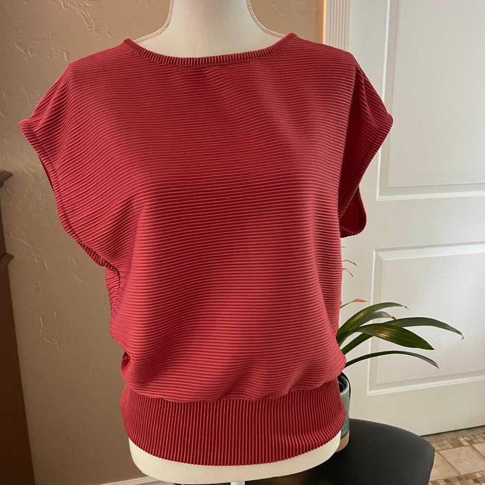 SAVVI Womens XS Small Garnet Rose Ribbed Kimono Sleeve KARLI Top